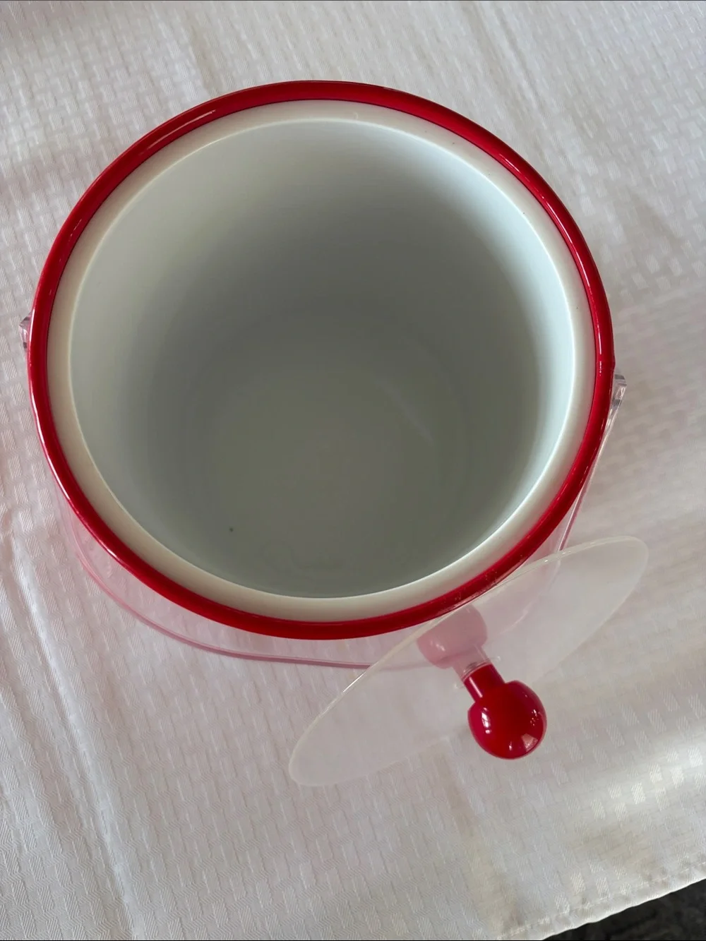 Crate&Barrel Red Ice Bucket with Clear Handle